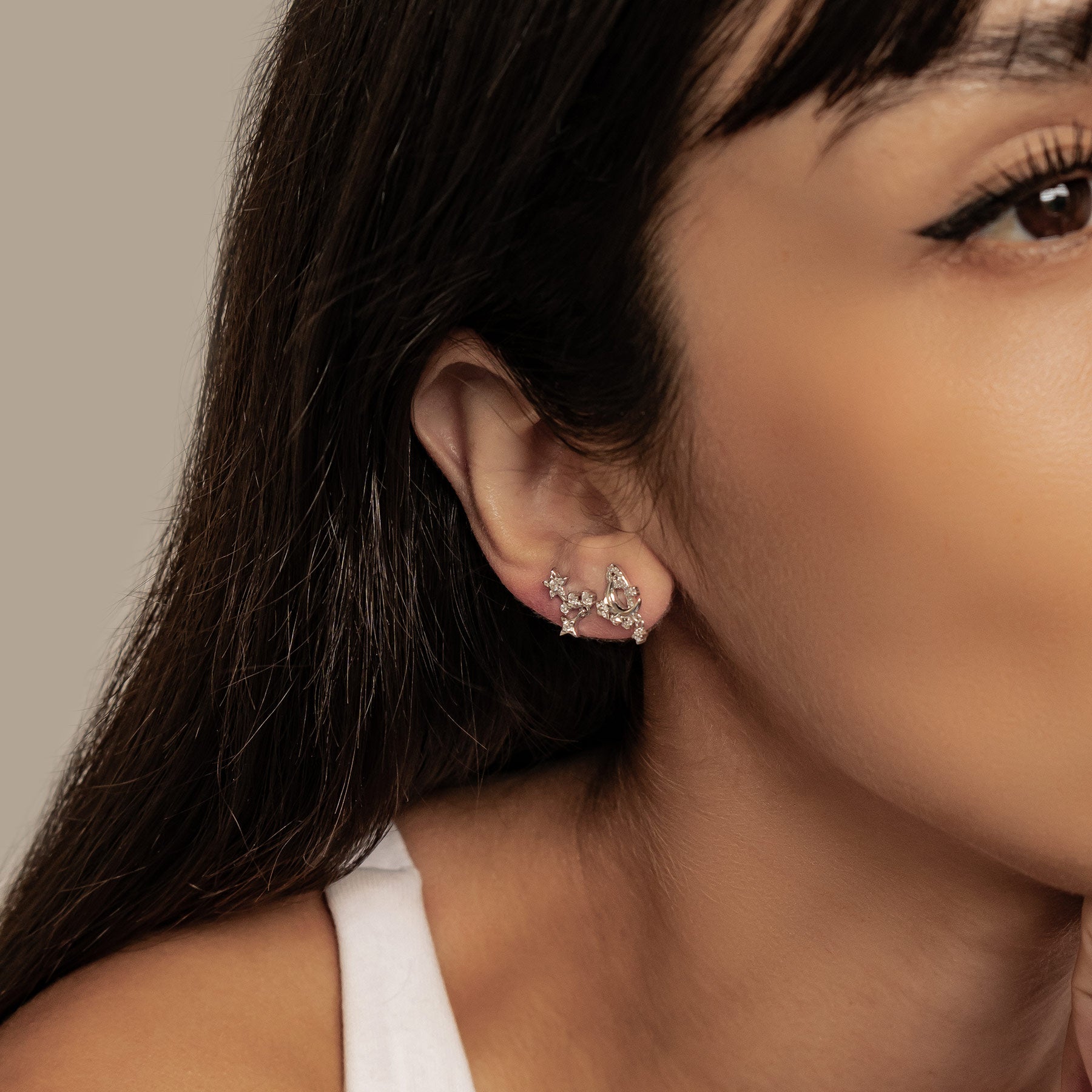 Sparkling Moon & Star Earring Set Sterling Silver